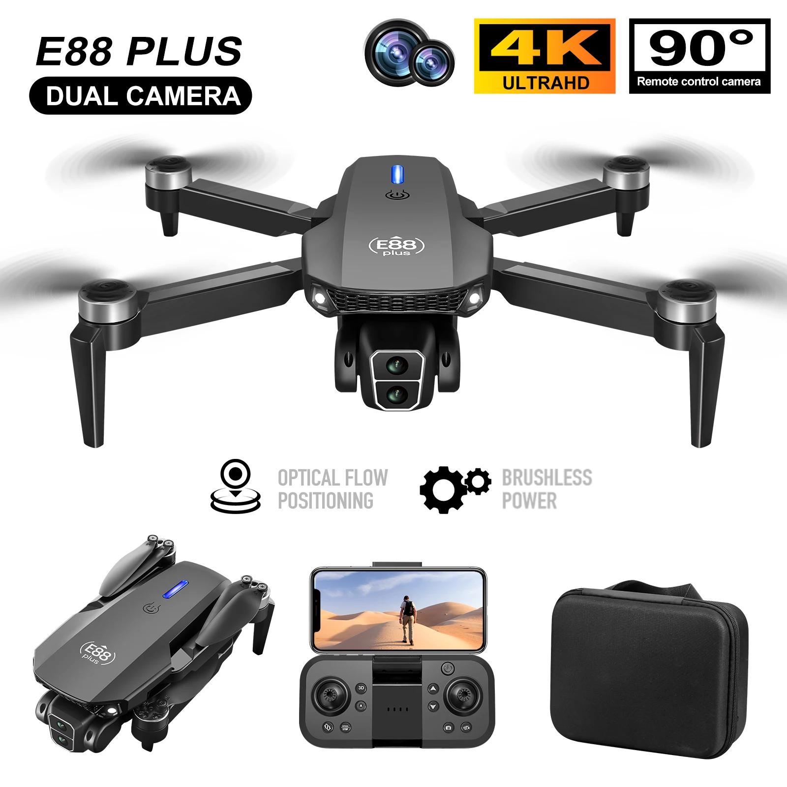 Drone Gimbal Brushless - Nowy dron E88 Plus Quadcopter: 90